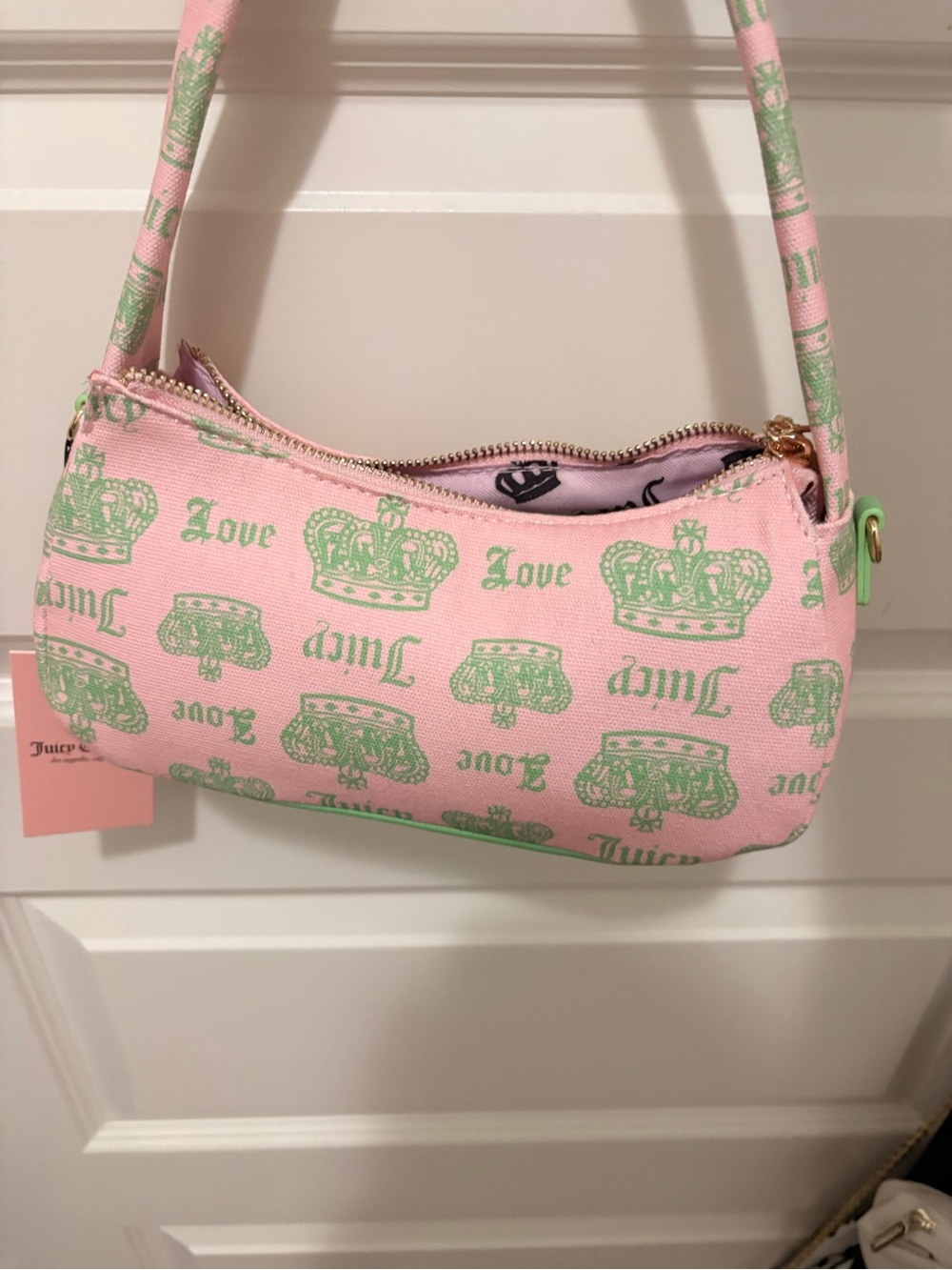 Juicy Couture Pink & Green Logo Canvas Shoulder Bag